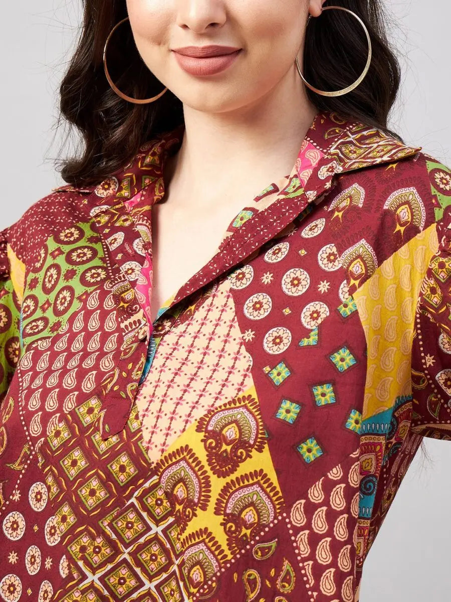 winered-woman-multi-color-printed-high-low-top