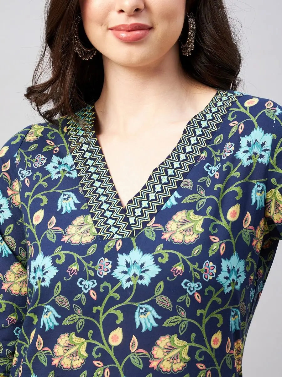 winered-kurtas-best-design-color-floral-print-v-neck-embriodered-kurta