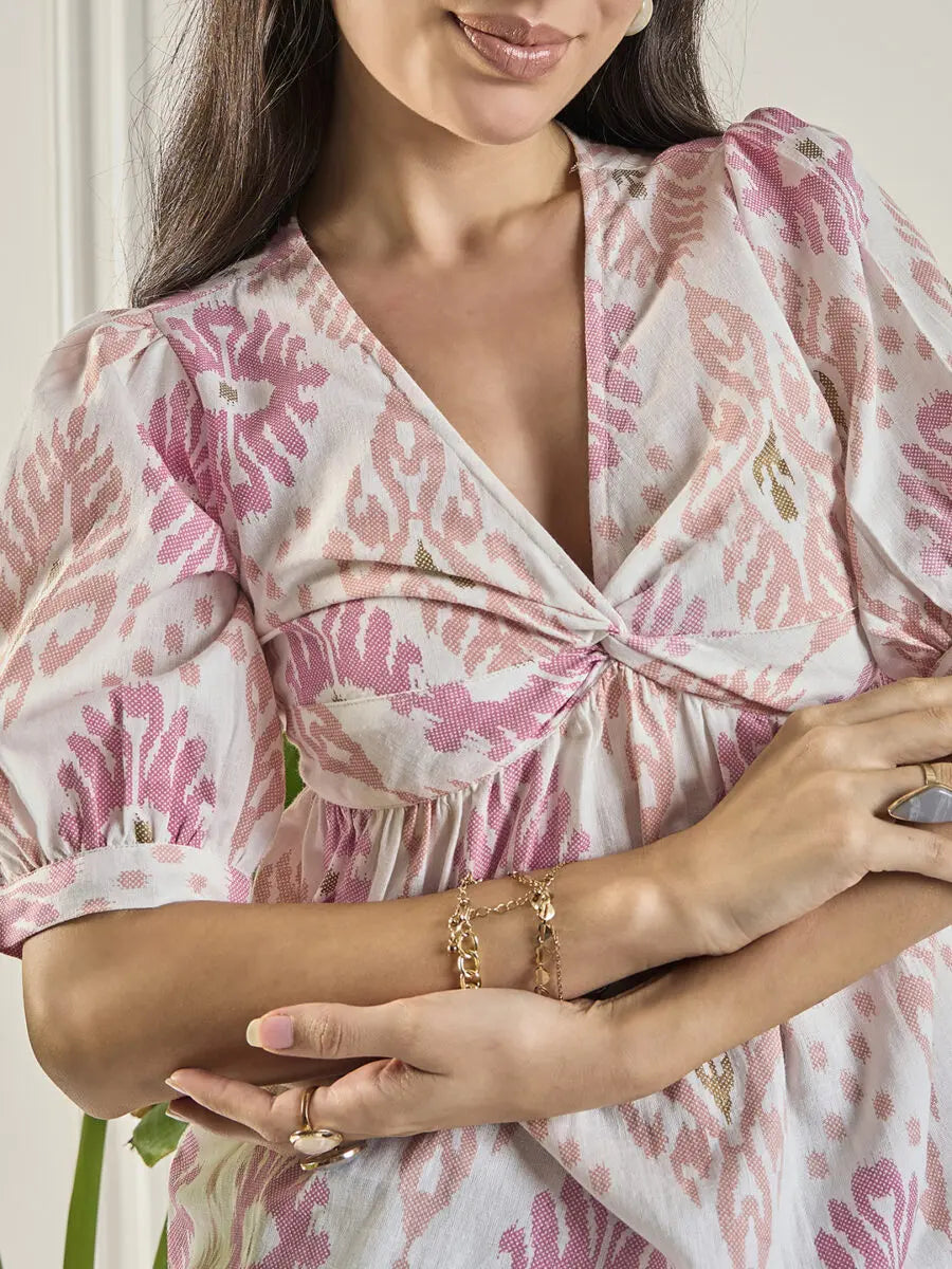 winered-women-printed-cotton-ruched-top