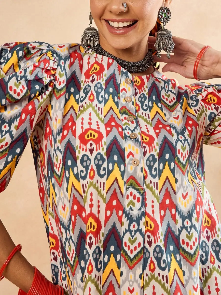 winered-woman-front-placket-multi-colour-co-ord-set