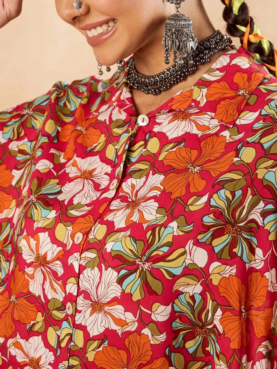 winered-woman-pink-floral-print-oversized-collar-shirt-co-ord-set