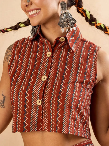 winered-woman-striped-print-crop-shirt-and-harem-pant-co-ord-set