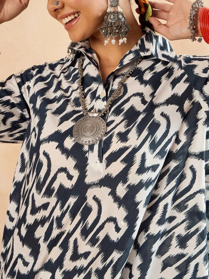 white-blue-ikat-print-oversized-pant-and-tunic-co-ord-set