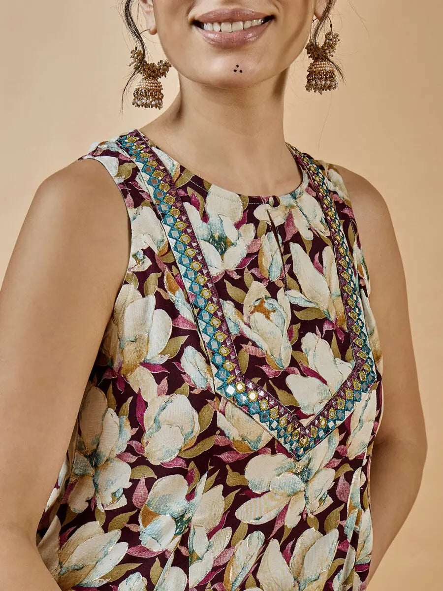 winered-women-godet-tunic-co-ord-set