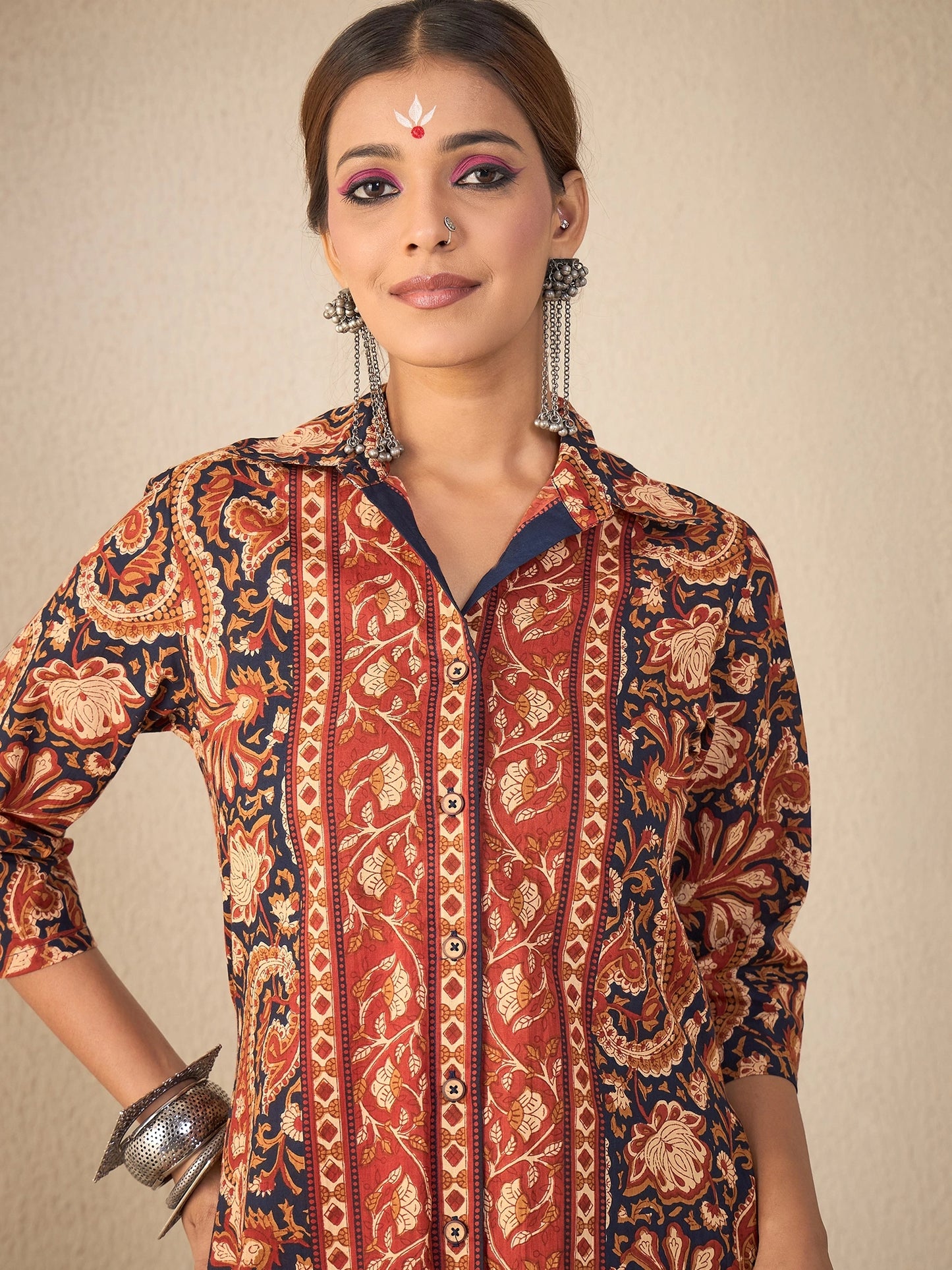 Women Rust Paisley print Hi-Low Coord Set