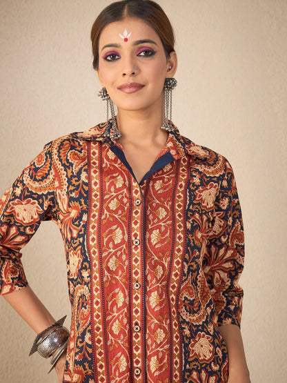 Women Rust Paisley print Hi-Low Coord Set