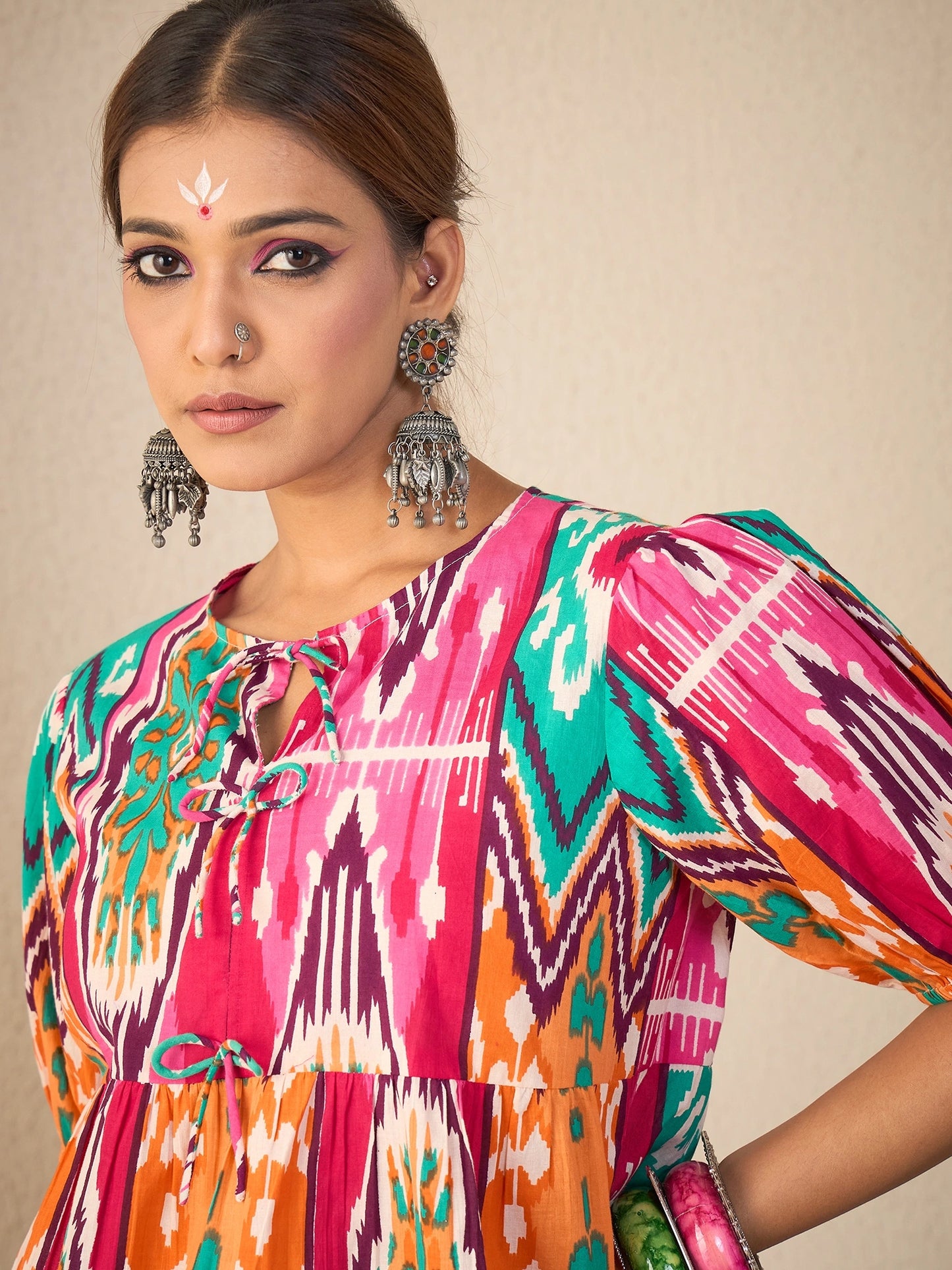 Women Cotton Bow Detailed Peplum Top