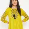 Winered Yellow Embroidered Rayon Regular Top