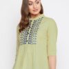 Winered Light Green Embroidered Cotton Empire Waist Top