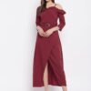 Winered Maroon Dress With Buckle Belt