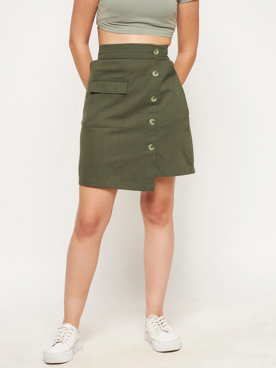 Olive Skirt With Button