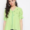 Winered Light Green Embroidered Cotton Regular Top