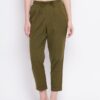 Winered Olive Green Regular Fit Cotton Solid Trouser