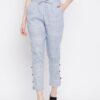 Winered Blue Regular Fit Cotton Texetured Casual Trouser