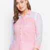 Winered Pink Solid Cotton Shirt Style Top