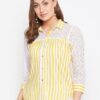 Winered Yellow Striped Rayon Shirt Style Top