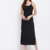 Winered Black Maxi Crepe Solid Dress