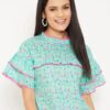 Winered Green Printed Cotton Boxy Top