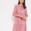 Winered Pink a Line Rayon Floral Print Dress