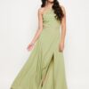 Winered Light Green Long Dress With Lace at Waist Dress