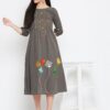 Winered Grey a Line Cotton Embroidered Dress