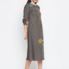 Winered Grey a Line Cotton Embroidered Dress