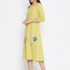 Winered Yellow a Line Cotton Embroidered Dress