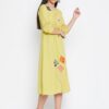 Winered Yellow a Line Cotton Embroidered Dress