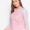 Winered Pink Solid Cotton Shirt Style Top
