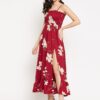 Winered Maroon Floral Print Ruffled Maxi Dress