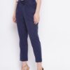 Winered Navy Blue Regular Fit Cotton Solid Trouser