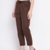 Winered Brown Regular Fit Cotton Solid Trouser