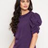 WineRed Purple Top With Ruffled Neck