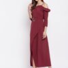 Winered Maroon Dress With Buckle Belt