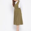 Winered Green Pinafore Crepe Solid Dress