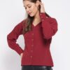 Winered Maroon Solid Polyester Shirt Style Top