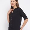Winered Black Solid Polyester Shirt Style Top