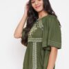 Winered Green Embroidered Rayon Regular Top