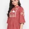 Winered Maroon Embroidered Rayon Regular Top