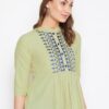 Winered Light Green Embroidered Cotton Empire Waist Top