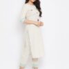 Winered Off White Straight Cotton Embroidered Kurta and Pant Set