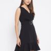Winered Black Fit and Flare Crepe Solid Dress