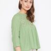 Winered Green Embroidered Cotton Shirt Style Top