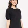 Winered Pearl Gathered Neck Puff Sleeve Top