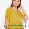 Winered Yellow a Line Rayon Embroidered Top