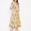 Winered Beige a Line Cotton Printed Kurta and Pant Set