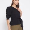 Winered Black Solid Polyester Asymmetric Top