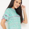 Winered Green Printed Cotton Boxy Top