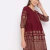 Winered Maroon Flared Cotton Printed Top