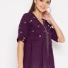 Winered Purple a Line Cotton Embroidered Top